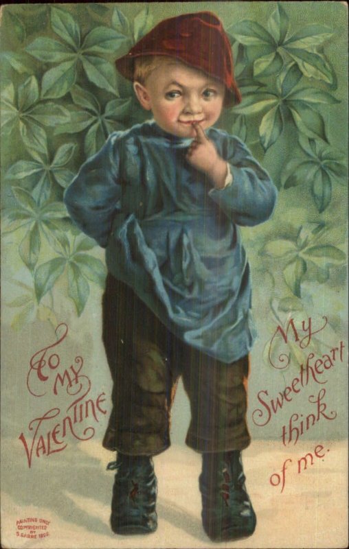 Valentine - Sweet Little Boy in Funny Hat c1910 Embossed Postcard