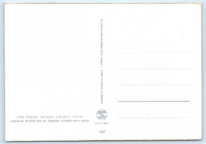 Jordan River & Mt. Hermon covered with snow ISRAEL 4x6 Postcard