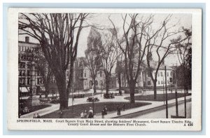 1911 Springfield MA, Court Square From Main Street Soldier's Monument Postcard