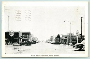 Freeman SD~Main Street~Skelly Gas Station~Champlin~Cafe~1930-40s Cars~B&W