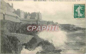 Postcard Old Saint Malo Emerald Coast La Plage de Bon Secours a Storm Day