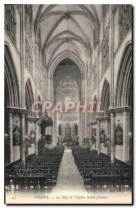 Old Postcard Dieppe La Nave of the Church of Saint Jacques