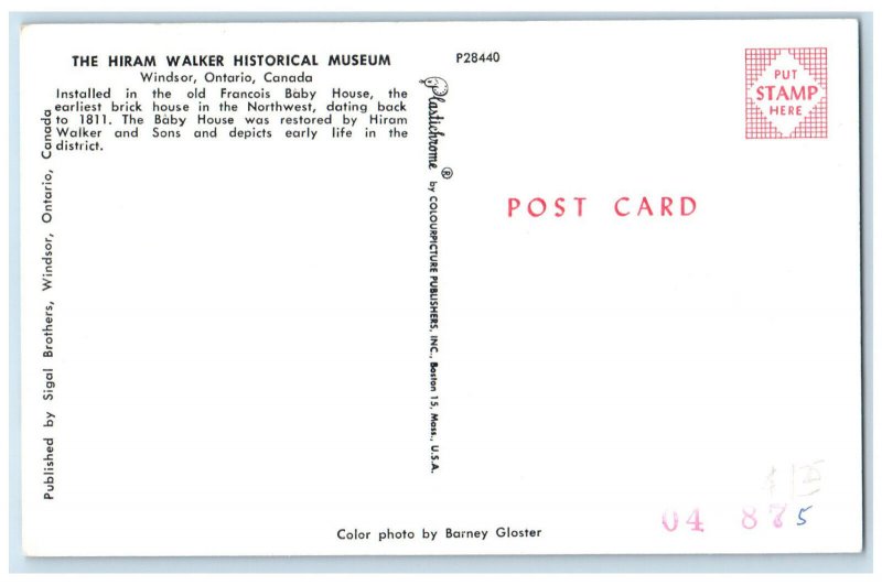 c1950's Hiram Walker Historical Museum Windsor Ontario Canada Postcard