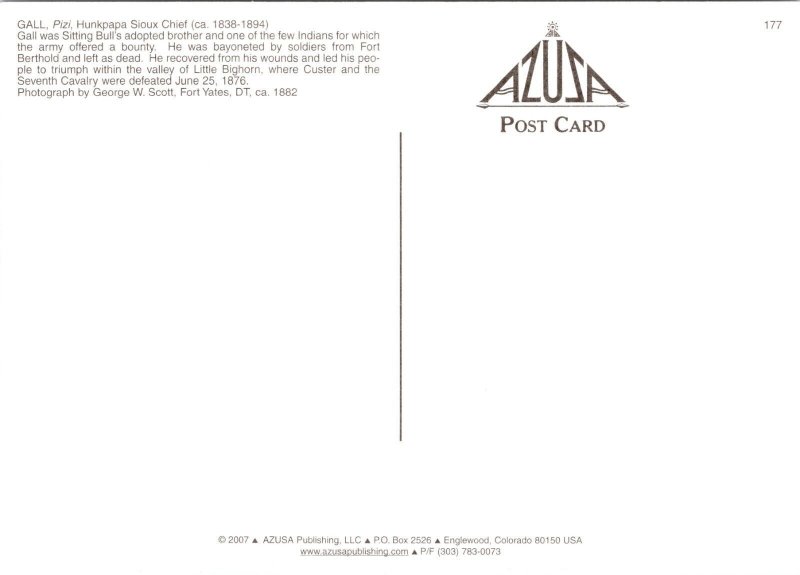 Gall Hunkpapa Sioux Chief Native American Postcard