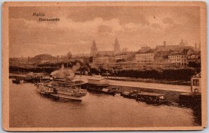 Mainz Rheinansicht Germany Boats and Ships Buildings Across Postcard