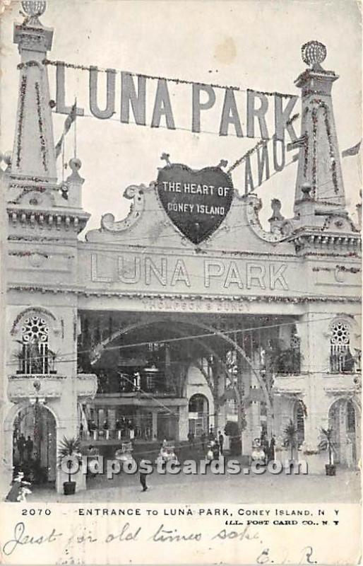Entrance to Luna Park Coney Island, NY, USA Amusement Park 1905 glitter on card