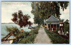 BUCKEYE LAKE OHIO*A SUMMER HOME*BEACH COTTAGES*NEWARK POSTCARD CO GERMANY #1040 