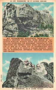 Mount Rushmore Sculpture Before  After Black Hills South Dakota Vintage Postcard