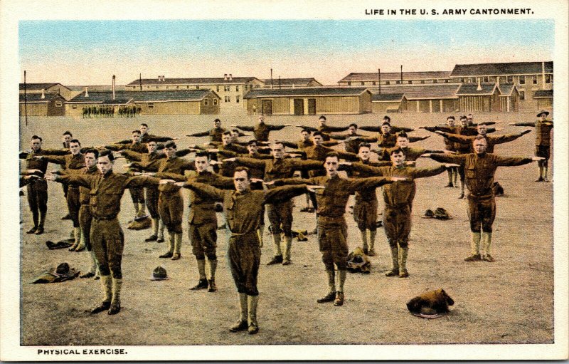 Vtg Life in US Army Cantonment Physical Exercise WWI Era Military Postcard