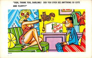 BR102167 woman getting a gift from her husband postcard dog comic