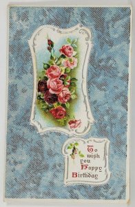 Birthday Beautiful Roses with Silver Blue 1912 to Northfield Henley Postcard S1