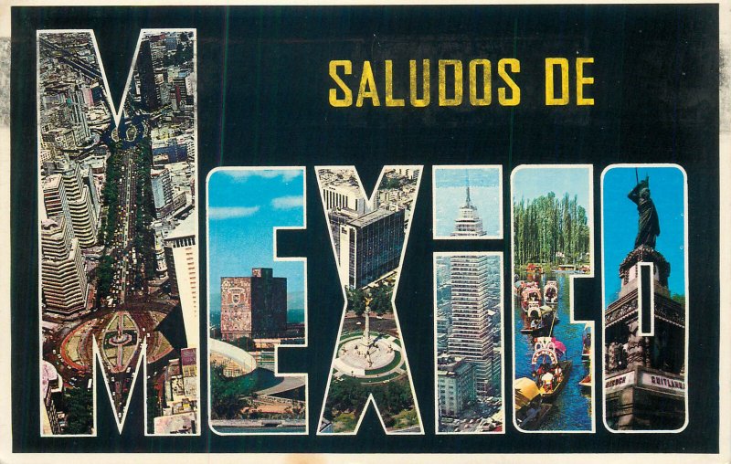 Postcard America Saludos de Mexico panoramic view