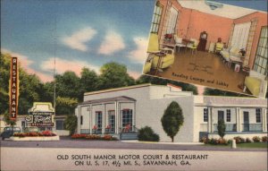 Savannah Georgia GA South Manor Motor Court Linen Mid-Century Modern Postcard