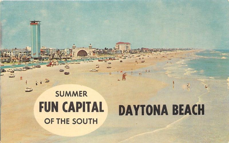 Daytona Beach Florida~People/Cars on Beach~Hotels~Tower~Resort Advertisement Bk