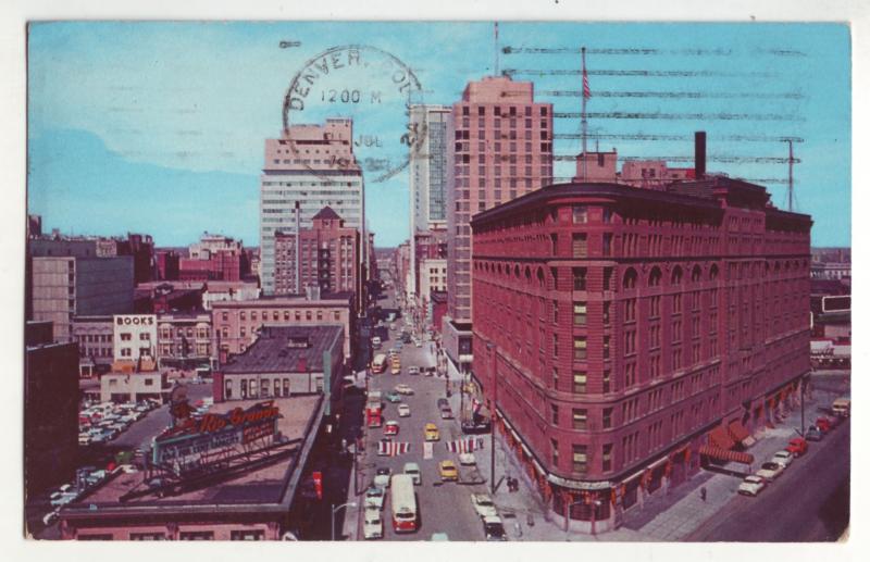 P726 1962 wall st. of denver 17th street with cars and buses colorado