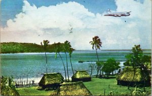 Vtg Chrome Postcard 1949 Typical Fijiian Village - Fiji Pan American Airlines  