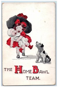 1911 Woman Toddler Dog The Home Bawl Team Baseball Milford CT Antique Postcard
