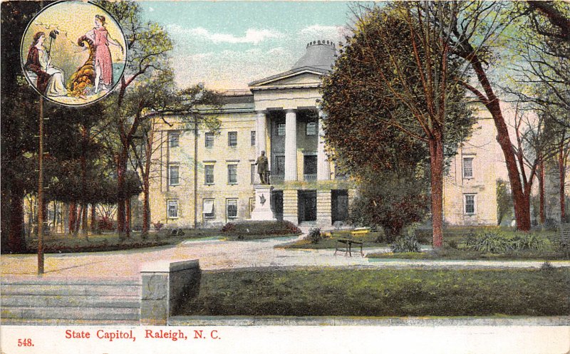 Raleigh North Carolina c1910 Postcard State Capitol and Grounds with Statue