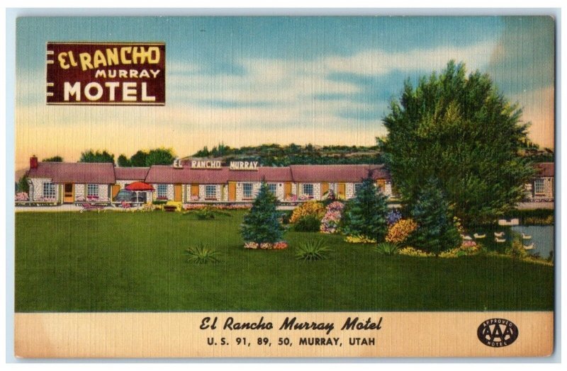 c1940's El Rancho Murray Motel Cars Lake Scene Muray Utah UT Vintage Postcard