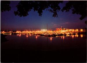 Oak Bay Marina BC British Columbia Boats Night Vintage Unused Postcard D41