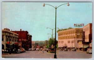 Hulett Square, Pecks, Sears, Lewiston Maine, Vintage Chrome Street View Postcard