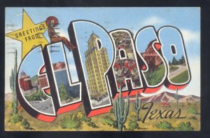 GREETINGS FROM EL PASO TEXAS VINTAGE LARGE LETTER LINEN POSTCARD