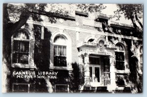 McPherson Kansas KS Postcard RPPC Photo Carnegie Library Building c1940s Vintage