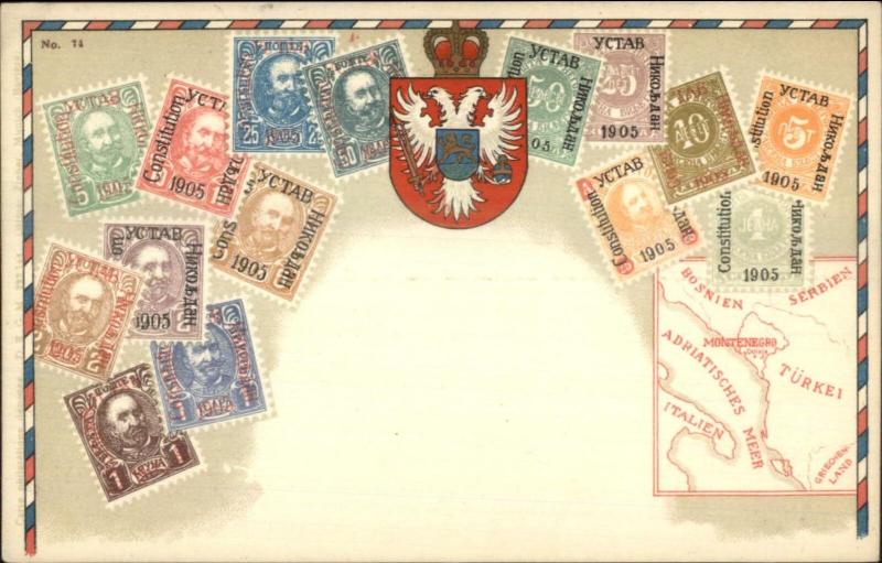 Ottmar Zieher #74- Postage Stamps Printed on c1910 Postcard MONTENEGRO