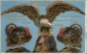 Our National BirdsTurkey Eagle - Gilt Embossed c1910 Postcard