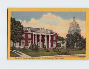 Postcard Governor's Mansion and State Capitol Dome, Charleston, West Virginia