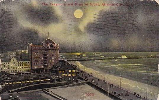 New Jersey Atlantic City The Traymore And Piers At Night Atlantic City 1911