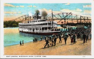 Boat Landing Mississippi River Clinton Iowa Vintage Postcard C204