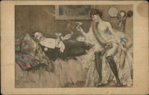 Toussaint Wild Nude Woman Drinking Man Smoking Drunk Tuxedo Postcard