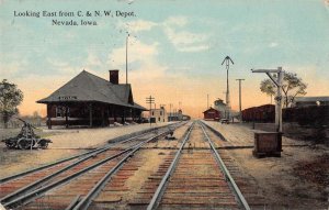 Nevada Iowa Train Station Looking East Vintage Postcard AA21258