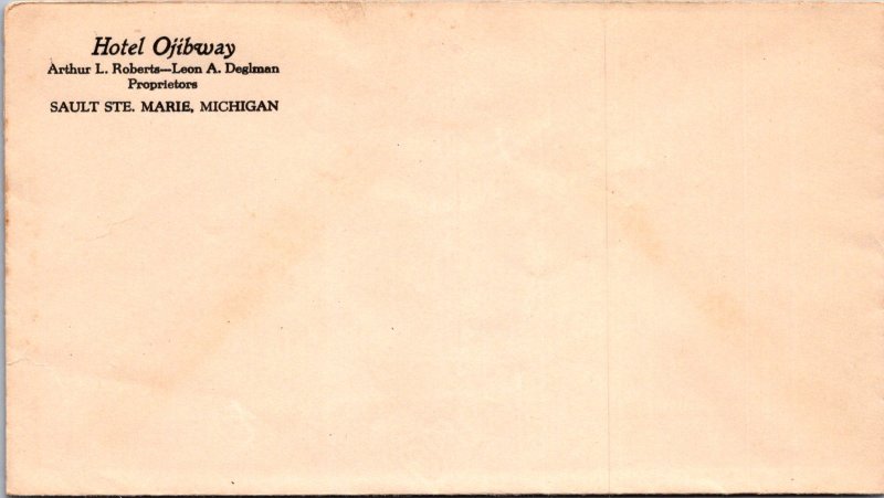 Hotel Ojibway Marie MICH vintage stationery envelope cachet