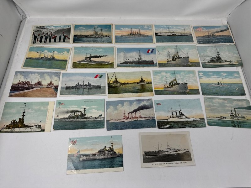 Lot of 22 Military Ship Early Postcards US & Italy Naval Collection Antique