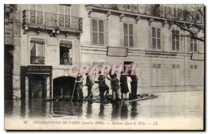 Paris Old Postcard Floods of January 1910 Raft Quai Billy