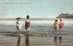 Wading in the Surf LONG BEACH, CA Beach Scene 1910 M. Rieder Vintage Postcard