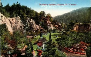 Butcharts Gardens Victoria BC Canada Air View Antique Postcard DB UNP Unused 