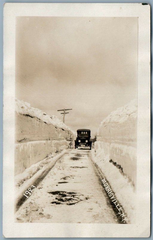 MORRISVILLE NY 1923 SNOWY ROAD ANTIQUE REAL PHOTO POSTCARD RPPC