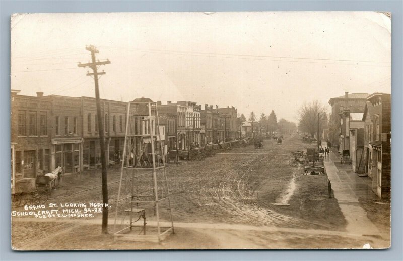 SCHOOLCRAFT MI GRAND STREET ANTIQUE REAL PHOTO POSTCARD RPPC