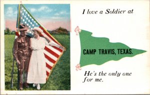 PC Pennant Flag For Camp Travis, Texas Woman I Love a Soldier American Flag