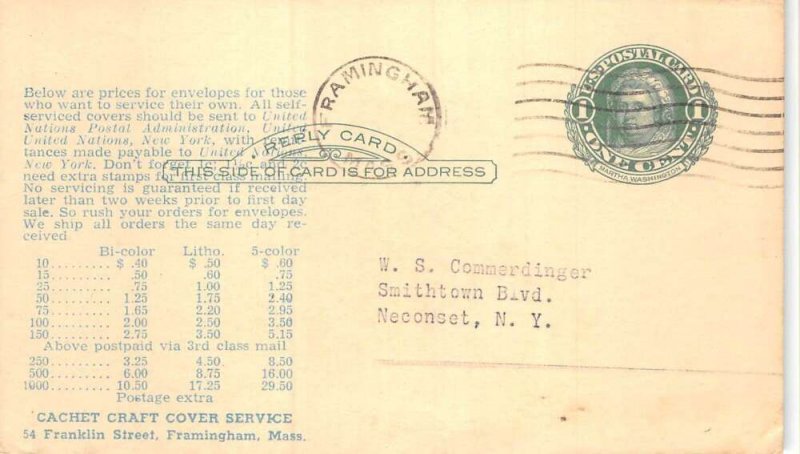 Framingham Massachusetts Cachet Craft First Day Cover Service Ad PC AA89172