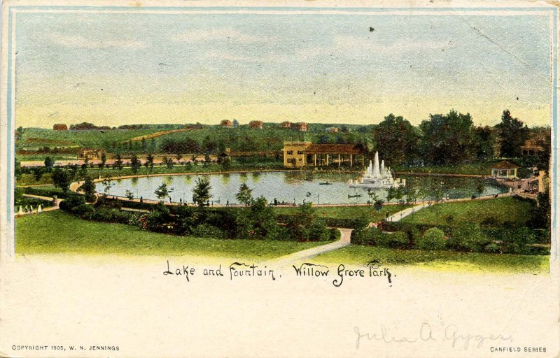 PA - Willow Grove. Willow Grove Park, Lake and Fountain © 1905
