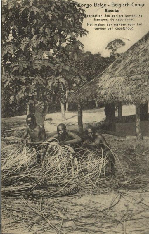 belgian congo, BASOKO, Making Baskets for Rubber Transport (1920s) Postcard (29)