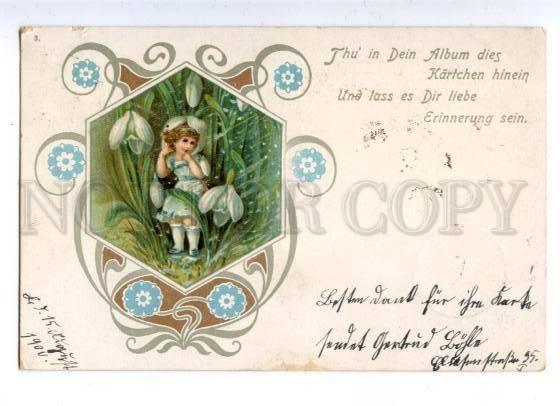 161514  Art Nouveau FAIRY Elf Girl in SNOWDROPS Vintage PC