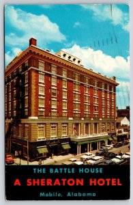 Mobile Alabama~Battle House Sheraton Hotel~Portico~USA Flag~Cars~1966 Postcard