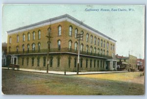 1909 Eau Claire Wisconsin Vintage Postcard Galloway House Building Street Posted