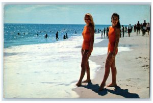 c1960's Two Pretty Girls in Swimsuit Long Island Vacation Playground NY Postcard