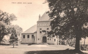 Vintage Postcard 1910s Public Library Bath ME Maine Pub. American Art Post